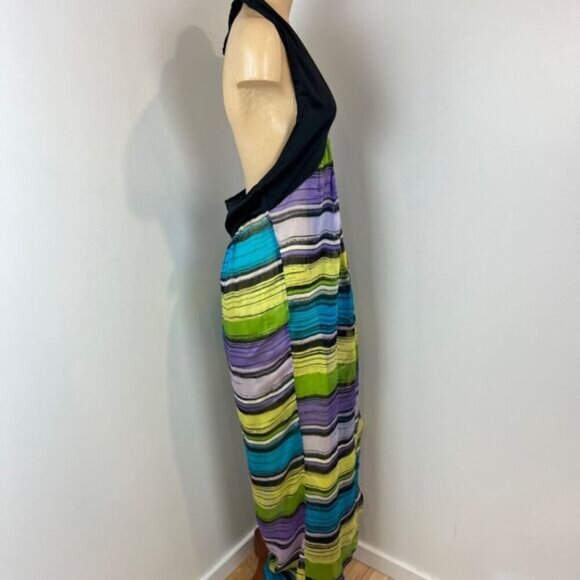 Bebe Large Y2K Multi Halter Sleeveless Open Back Maxi Dress Sundress Silk Beach - Picture 5 of 13